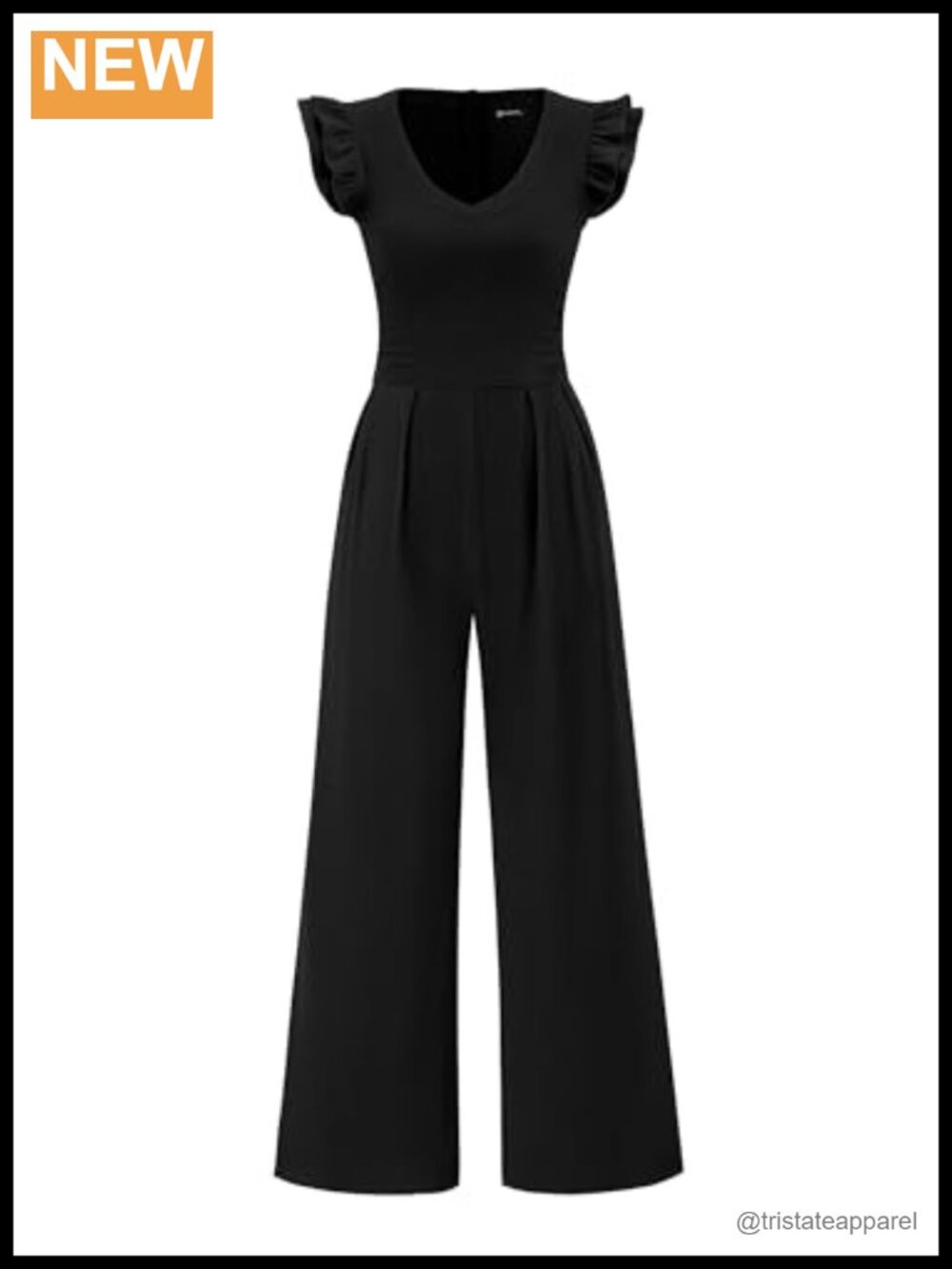 Women's Ruffle Cap Sleeve Wide Leg Jumpsuit V-Neck Stretch Knit